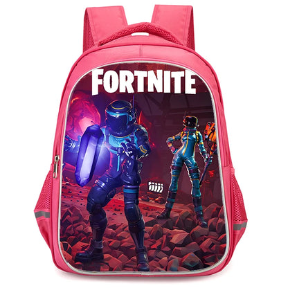 Mochila Fortnite Cartoon vermelha de 16" unissexo com fecho duplo, grande capacidade, mochila escolar para crianças, meninos e meninas dos 5 aos 8 anos