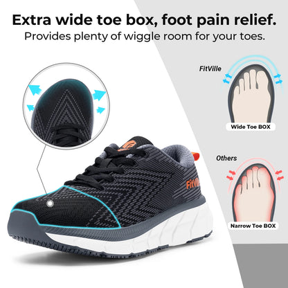 FitVille Men's Shoes Wide Toe Box Cushioned Extra Wide Width Non-Slip Running Shoe Comfortable Lightweight Sneakers For Wide Feet