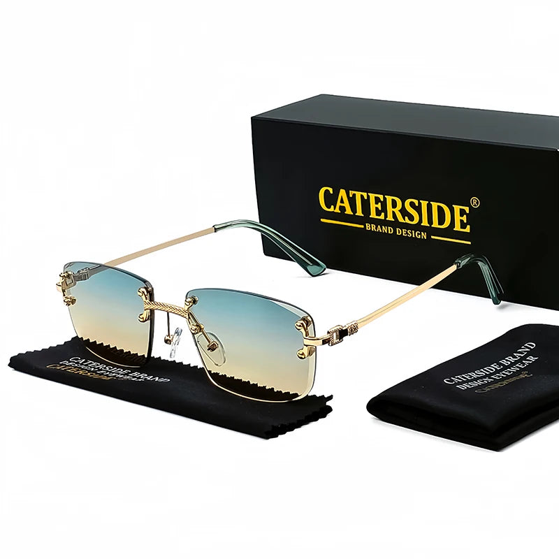 CATERSIDE Punk Rectangle Sunglasses Men Women Luxury Designer Rimless Gradient Lens Metal Sun Glasses For Men Sports 2024 UV400
