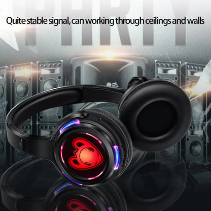 Auscultadores sem fios Silent Disco RF LED DJ Party 863–865MHz/915MHz com iluminação LED de 3 canais e bateria de 10H