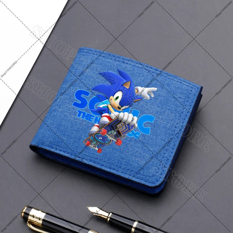 Sonics Mens Purses Men Wallets Cartoon Anime Graphic Print Cute Purse Portable Large Capacity Card Packs Birthday Party Gifts