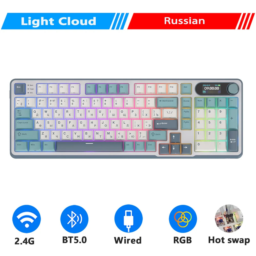RK ROYAL KLUDGE S98 Mechanical Keyboard Top Mount TFT Screen 98 Keys RGB BT5.0/2.4G/USB-C Wireless Gamer Keyboard Hot Swappable