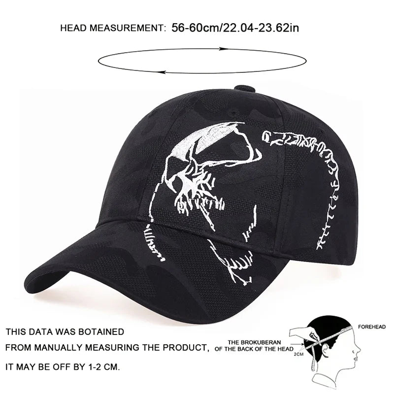 Casquette de baseball unisexe à motif brodé et design squelette, ajustable, pour le plein air, printemps et automne, chapeau décontracté de protection solaire