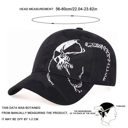 Casquette de baseball unisexe à motif brodé et design squelette, ajustable, pour le plein air, printemps et automne, chapeau décontracté de protection solaire