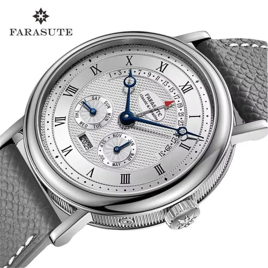 FARASUTE Men's Mechanical Watch Flyback Function Seagull Movement Month Display Week Display Calendar YearDisplay Sapphire Watch