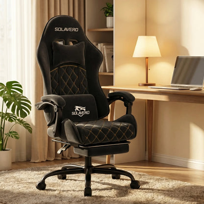 Ergonomic Massage Gaming Chair with Fabric Comfort, Adjustable Computer Office Chair, 360° Swivel Reclining Game Chair with Headrest & Lumbar Support