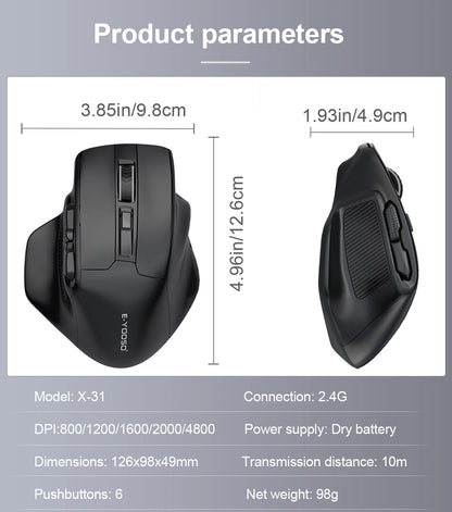 Rato Gaming Sem Fios E-YOOSO X-31 USB 2.4G de Grande Dimensão para Mãos Grandes, PAW3212, 4800 DPI, 5 Botões, para Gamer, Computador Portátil e PC