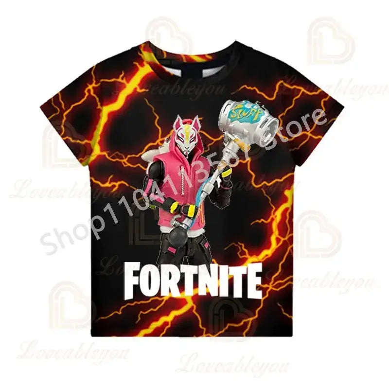 Children 100-160cm Hot Sale F-Fortnited Summer Boy T-shirt for Toddler Baby Funny Game T Shirts Fashion Girls Boys Birthday Gift