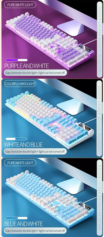 K500 Pink Keyboard Gaming-Tastatur in gemischten Farben mit weiß-rosa Tastenkappen, 104 Tasten, kabelgebunden, für Laptop und PC