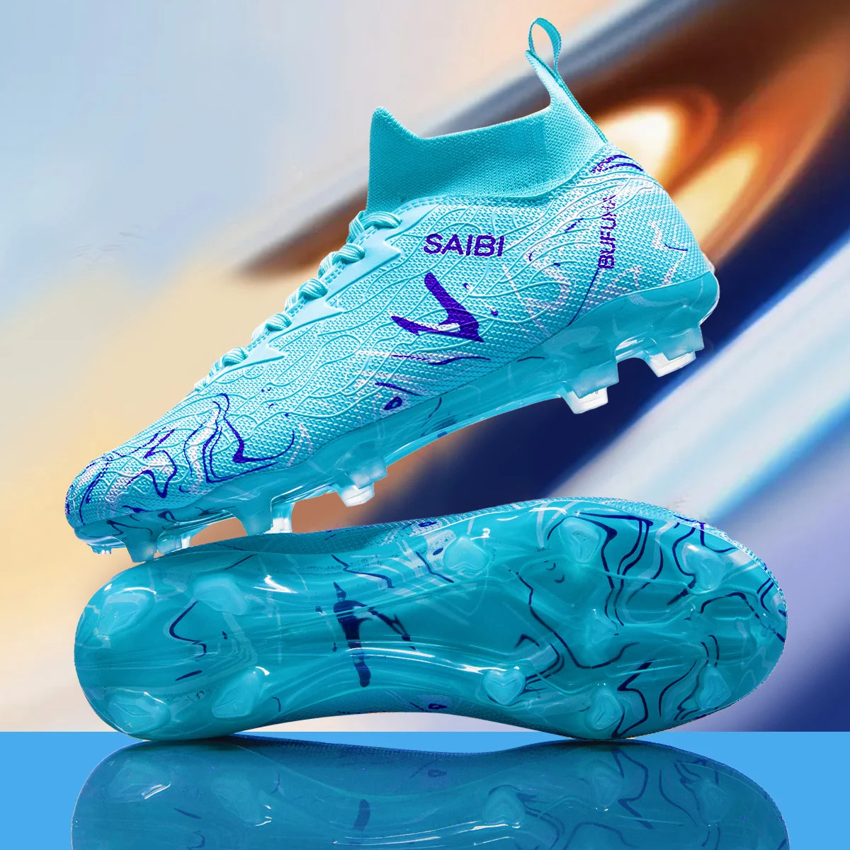 Chaussures de football AG FG économiques, tige en mélange PU, crampons longs en TPU durables, antidérapantes, pour adultes, pour terrain en herbe naturelle