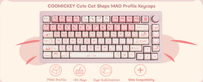 Pink Kitten, Girl MAO Keycap PBT 134 Keys, Customized for 60/84/98/108 Mechanical Keyboard