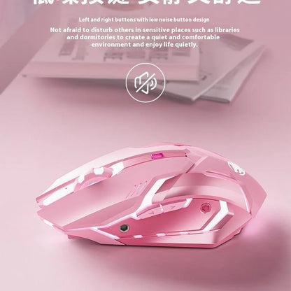 Frontline Pink Gaming Mouse Wireless Bluetooth Silent Mechanical Gaming Mouse, Cute RGB Computer Mouse for Gaming, Office & Laptop