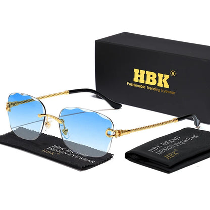 Lunettes de soleil métalliques sans monture HBK pour homme, lunettes de soleil « Wave Cutting » pour femme, lunettes de voyage et de shopping, lunettes de vue UV400, style estival