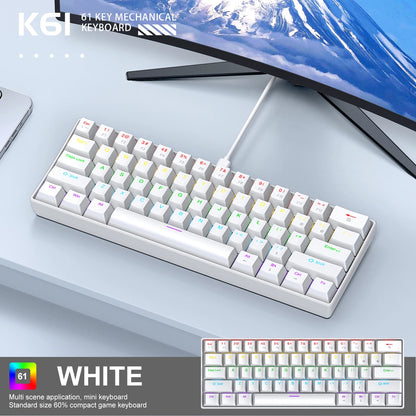 APAYADO K61 60% mini laidinė mechaninė žaidimų klaviatūra Phantom RGB, 61 klavišas, raudoni / mėlyni jungikliai, ergonomiška, nešiojama, skirta PC / nešiojamajam kompiuteriui
