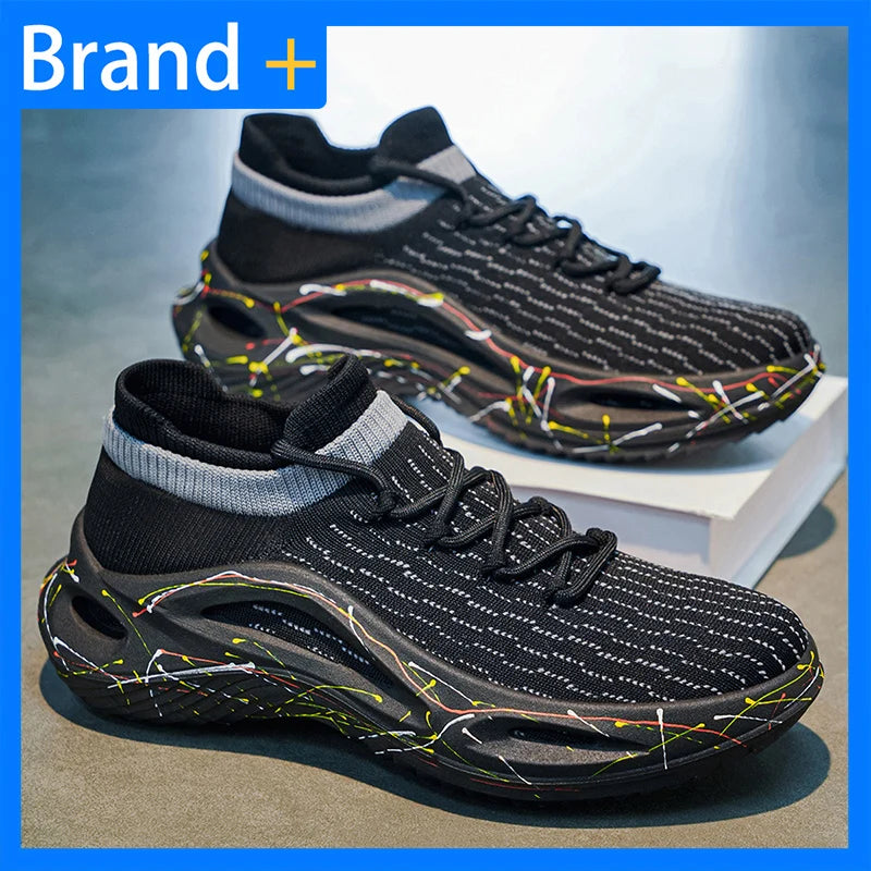 Chaussures de sport pour homme en maille légère et souple, semelle épaisse, antidérapantes, chaussures de tennis à lacets, pour le fitness en plein air et la course à pied au printemps