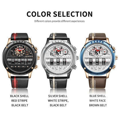 Luxury Electronic Quartz Watch For Men Business Watches Male Creative Men WristWatch Unique Rotate Date Leather Strap Watches