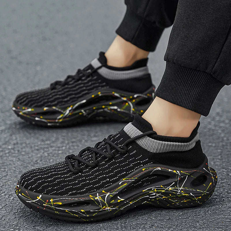 Chaussures de sport pour homme en maille légère et souple, semelle épaisse, antidérapantes, chaussures de tennis à lacets, pour le fitness en plein air et la course à pied au printemps