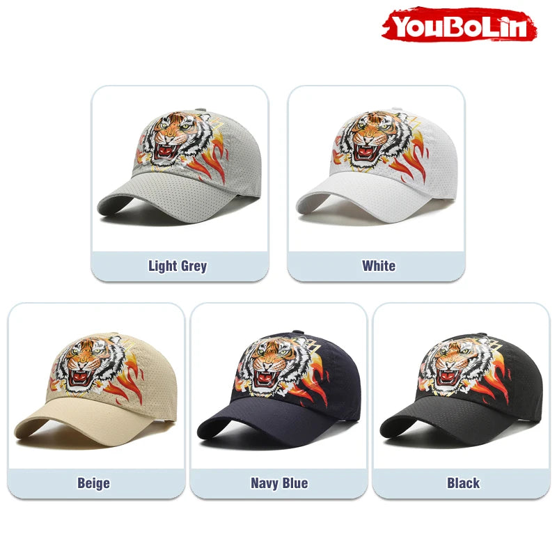 Czapka baseballowa Outdoor Tiger Face, letni materiał szybkoschnący, konstrukcja z siateczki i perforacji, czapka z etnicznym nadrukiem chroniąca przed słońcem