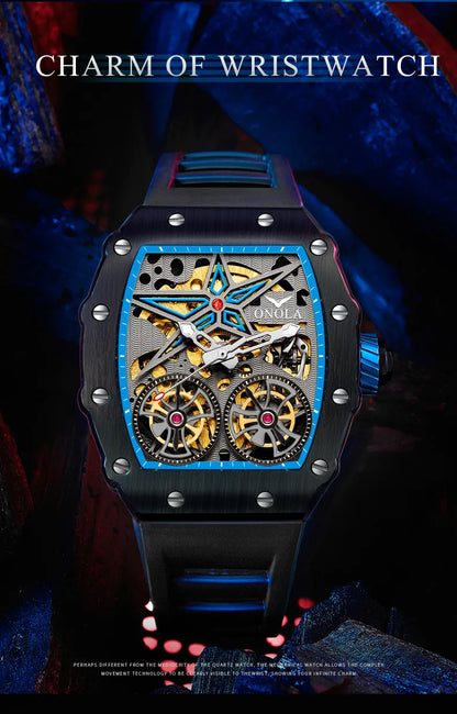 2022 New ONOLA Men Watch Automatic Mechanical Watch for Men Business Sport Wristwatch Luminous Waterproof Leather Belt Clock