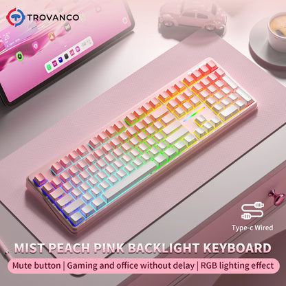 Teclado Bluetooth V108 Pro para oficina, bajo nivel de ruido, 2.4G, con cable e inalámbrico, diseño completo, membrana con retroiluminación RGB