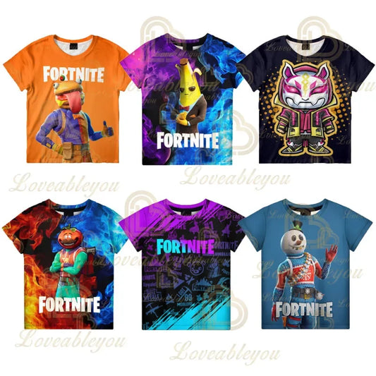 Nova T-shirt de Verão Fortnite para Rapazes, T-shirt Cartoon Gira, Manga Curta, para Homem, Mulher e Criança, T-shirts para Adolescentes, Tops Streetwear