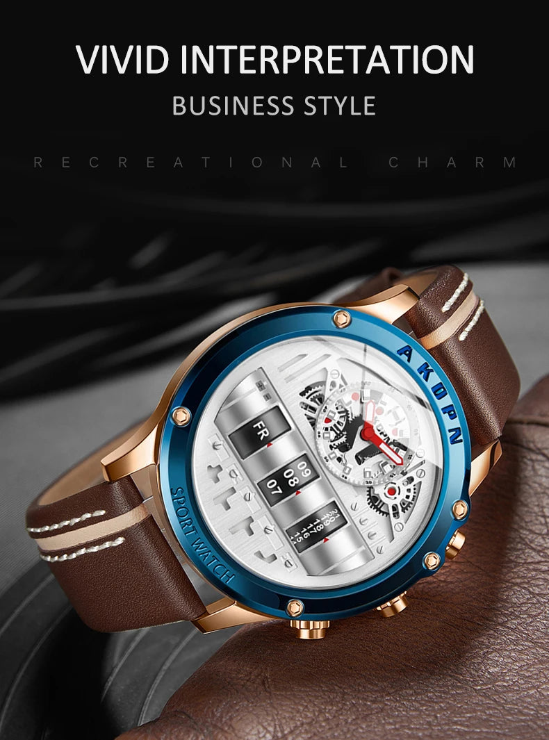 Luxury Electronic Quartz Watch For Men Business Watches Male Creative Men WristWatch Unique Rotate Date Leather Strap Watches