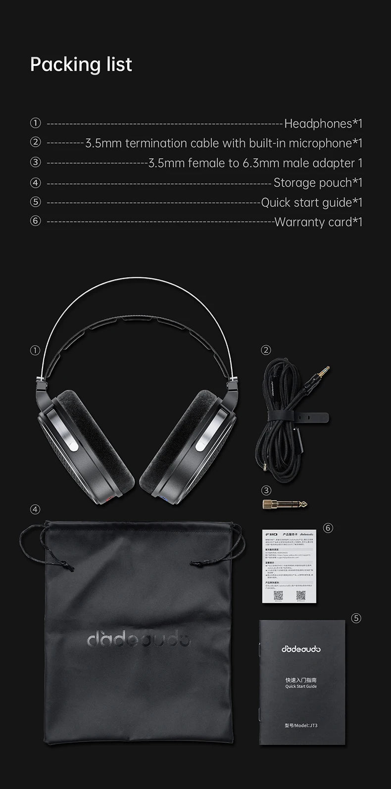 Cuffie over-ear cablate open-back FiiO JT3 con driver dinamico da 50mm HiFi e cavo rimovibile