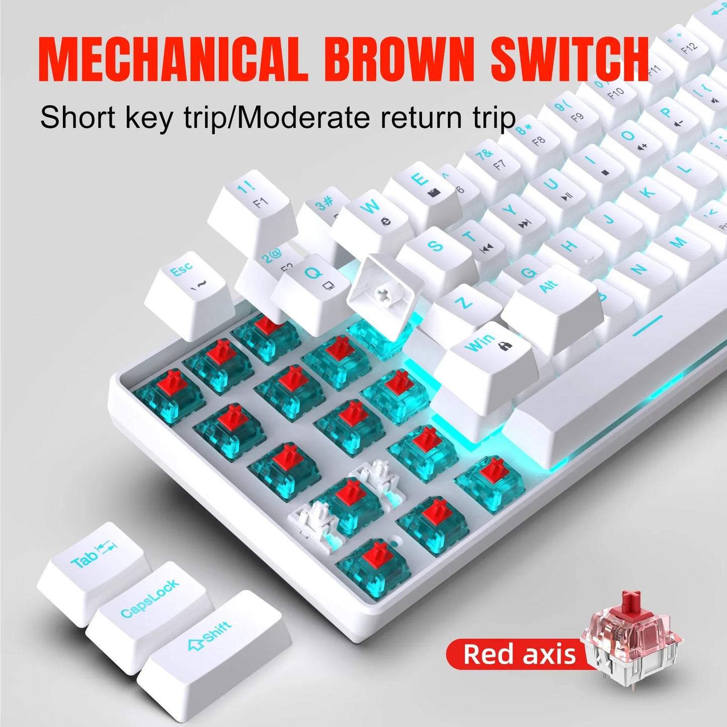 Tastiera meccanica gaming 60% USB con tasti bianchi, mini tastiera gamer ergonomica per computer, retroilluminata, tastiera PC per musica