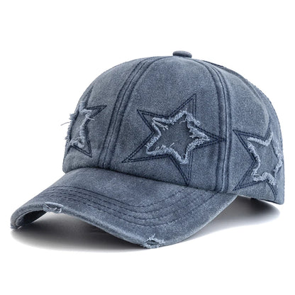 Women's Five Pointed Star Design Washed Cotton Baseball Cap Fashion Street Dad Hat