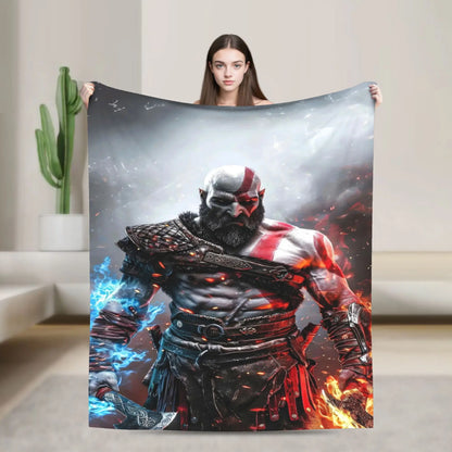 Super Soft Blanket Travel Office God of War Game Gamers Kratos Throw Blanket  Flannel Bedspread For Outdoor Sofa Bed Cover