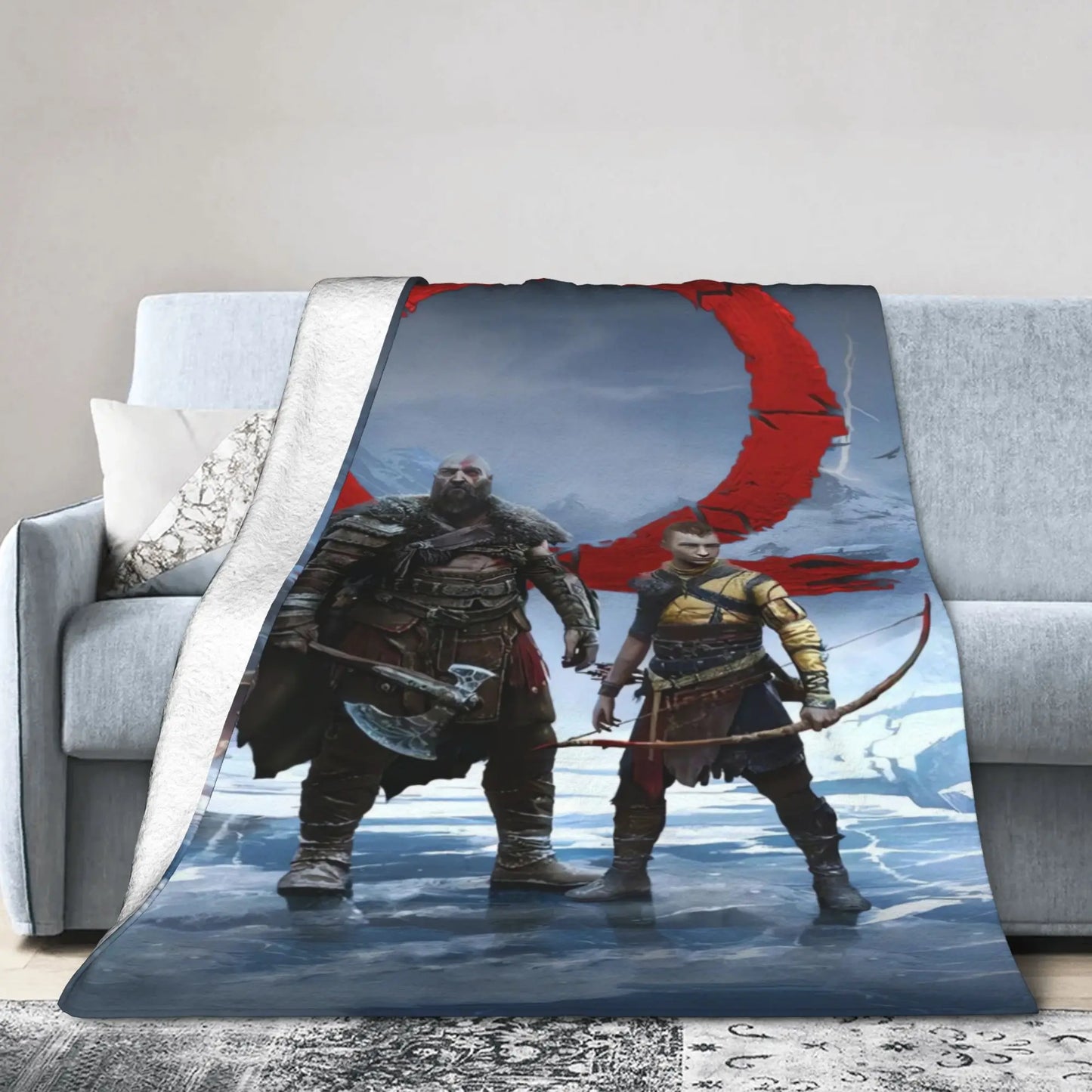 God of War Game Gamers Kratos Warm Blanket  Decorative Plush Throw Blanket Funny Couch Bed Flannel Bedspread Sofa Bed Cover