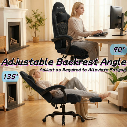 Ergonomic Massage Gaming Chair with Fabric Comfort, Adjustable Computer Office Chair, 360° Swivel Reclining Game Chair with Headrest & Lumbar Support