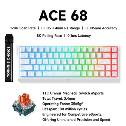 MCHOSE ACE 68 Gaming-Tastatur mit magnetischen Schaltern, Hall-Effekt, Rapid Trigger, programmierbarem RGB, 8K Hz, DKS/MT/TGL/RS/SOCD-Tastatur
