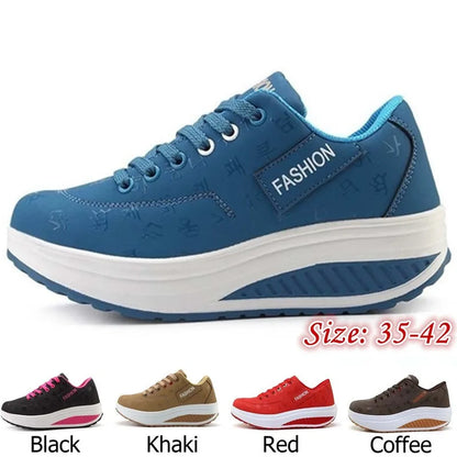 Scarpe casual da donna per l'outdoor con suola spessa e tacco oscillante, scarpe sportive alla moda con plateau, taglia 42, suola piatta, per camminata e corsa