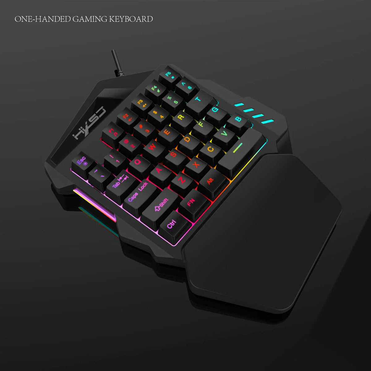 Ergonomic One-Handed Gaming Keyboard, 35-Key Compact Design, RGB Lighting, USB Powered, Thin Film Keys for Enhanced Gaming
