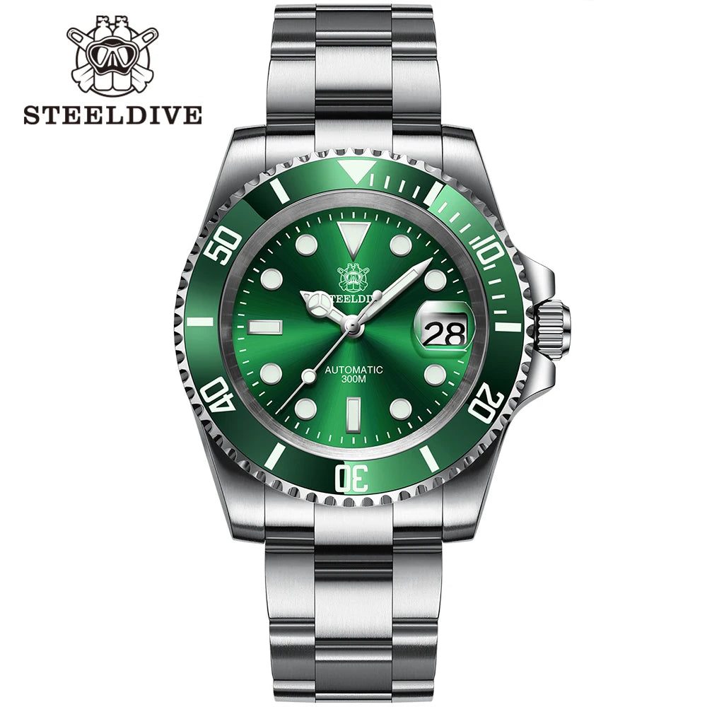 STEELDIVE SD1953 41MM Classic Water Ghost Calendar Magnifier NH35 Mechanical Movement BGW9 Super Luminous 30Bar Waterproof Watch