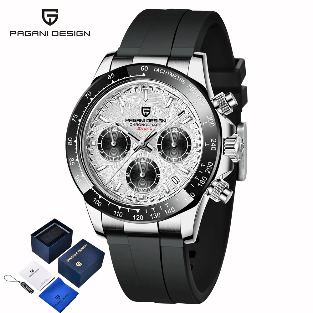 PAGANI DESIGN New Gold Blue Luxury Quartz Watch For Men Gift Box VK63 Movt Chronograph Sapphire Crystal Stainless Steel Watch