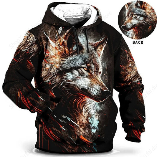 Sweat à capuz vintage para homem com padrão de lobo e abelha, estampado 3D, sweatshirt de moda, casaco para rapaz e mulher, fato de treino 6XL