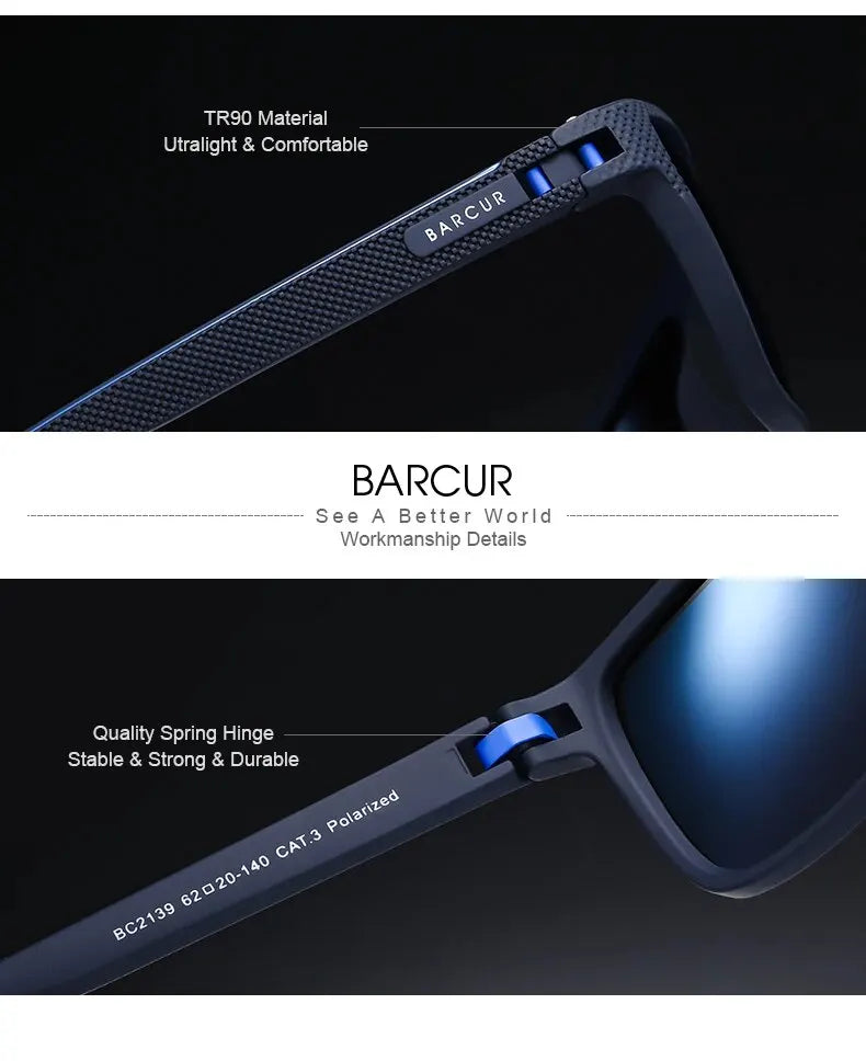 BARCUR Design TR90 Sluneční brýle pro muže Polarizované Lehké sportovní sluneční brýle Dámské brýle Doplněk k brýlím Oculos Ochrana proti UVAB záření
