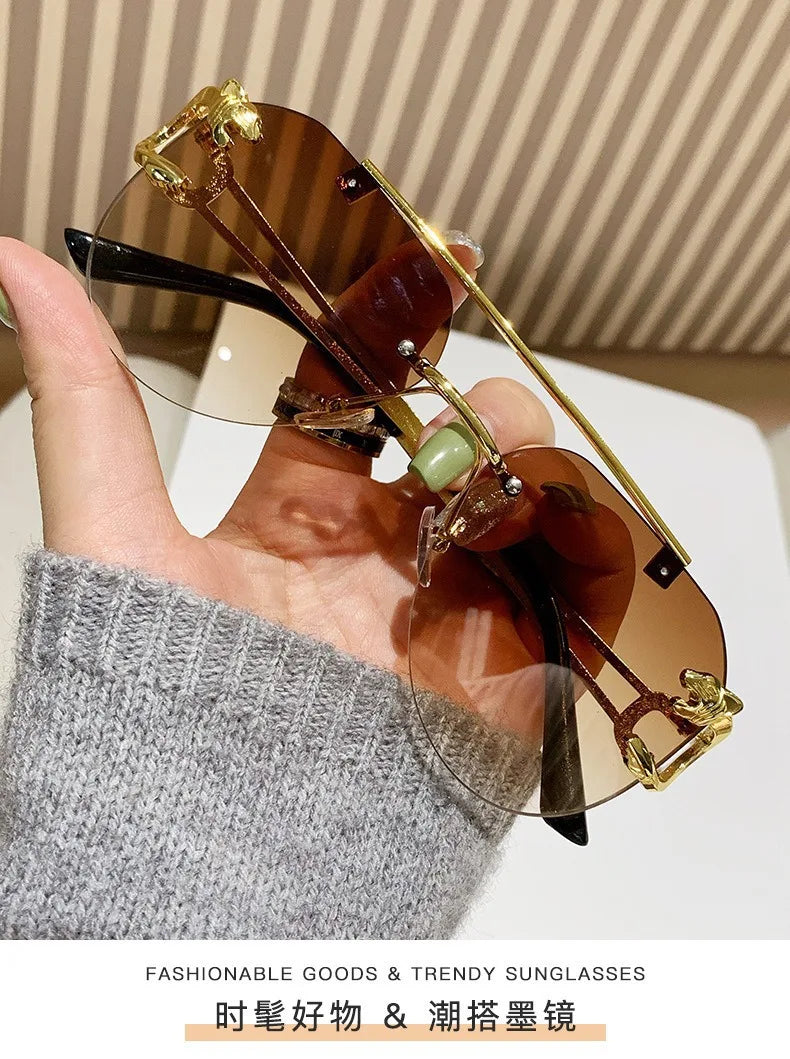 Dámské sluneční brýle bez obrouček, luxusní značkové, vintage, UV400, pánské sluneční brýle, Lunette, Shades De Soleil, Femme, Gafas De Sol Mujer, Lentes