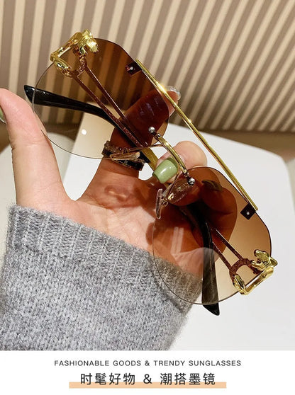 Dámské sluneční brýle bez obrouček, luxusní značkové, vintage, UV400, pánské sluneční brýle, Lunette, Shades De Soleil, Femme, Gafas De Sol Mujer, Lentes