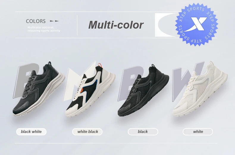 Xtep Sports Shoes Men's Mesh Breathable Running Shoes Winter Marathon Black White Men's Sports Shoes Sneakers Man 879119110110