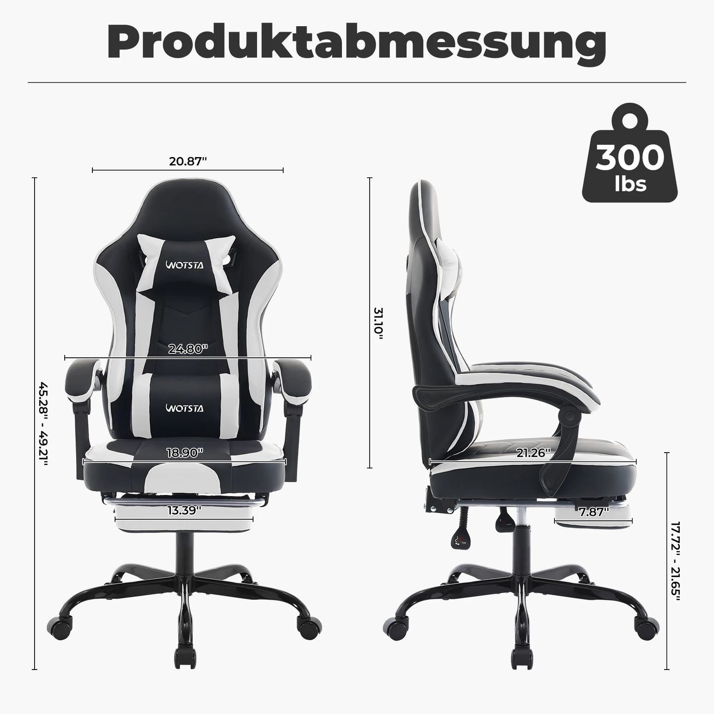Sedia da gaming WOTSTA con poggiapiedi, sedia gamer ergonomica con cuscino lombare e poggiatesta, sedia per computer regolabile in altezza
