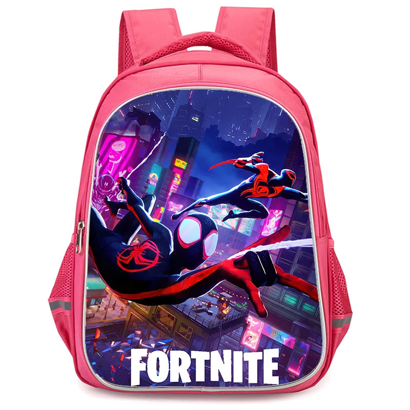 Mochila Fortnite Cartoon vermelha de 16" unissexo com fecho duplo, grande capacidade, mochila escolar para crianças, meninos e meninas dos 5 aos 8 anos