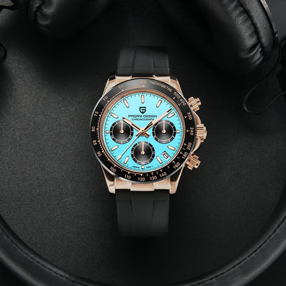 PAGANI DESIGN New Gold Blue Luxury Quartz Watch For Men Gift Box VK63 Movt Chronograph Sapphire Crystal Stainless Steel Watch