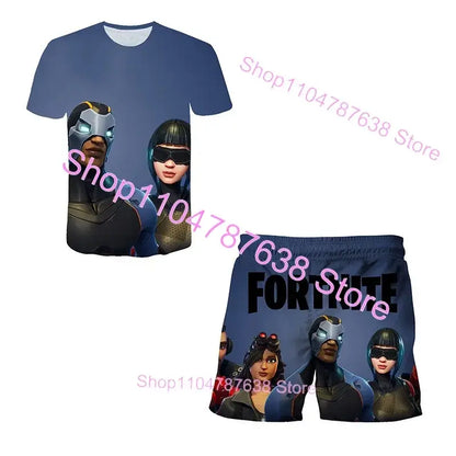 2PCS Suits F-Fortnited Victory 3D T-shirt Shorts Kids Tops Girls Boys Battle Royale Clothes Harajuku Tees Hero Children T Shirt