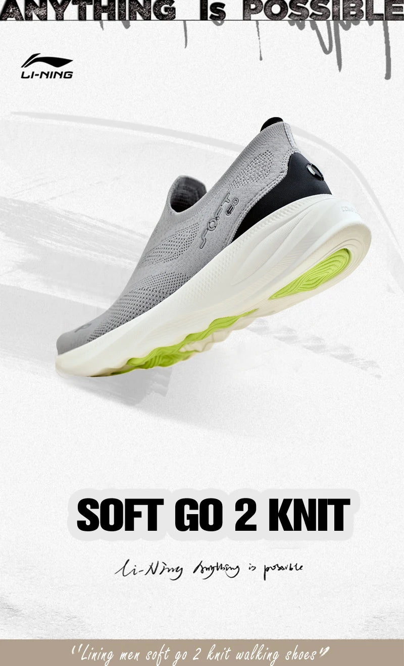 Scarpe casual da passeggio slip-on da uomo Li-Ning SOFT GO 2 KNIT, ammortizzate, comode e stabili, sneakers sportive quotidiane in mesh per jogging LiNing AGLV017