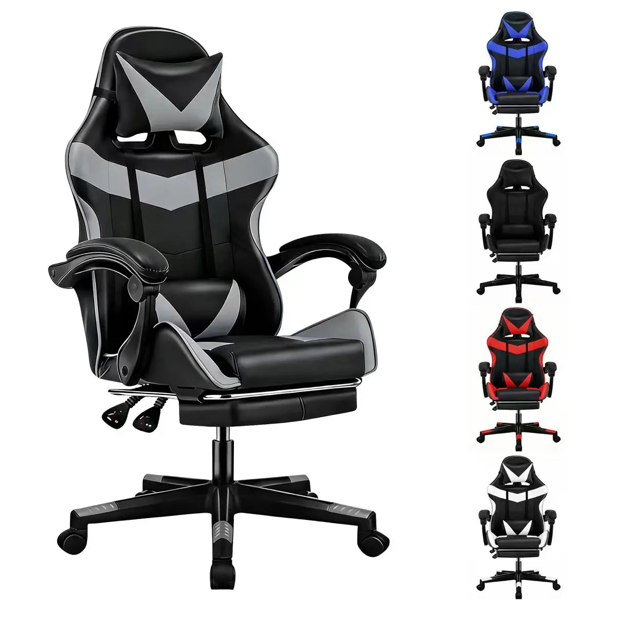 Ergonomic Gaming Chair Computer Chair with Footrest and Headrest, Lumbar Support Height Adjustable Reclining 90°-135° Swivel Off