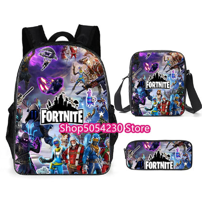 Mochila Fortnited 3PCS para Rapazes, Victory Game, 16 Polegadas, Resistente à Água, Mochila Pré-Escolar, Mochilas Escolares Fixes para o Ensino Básico