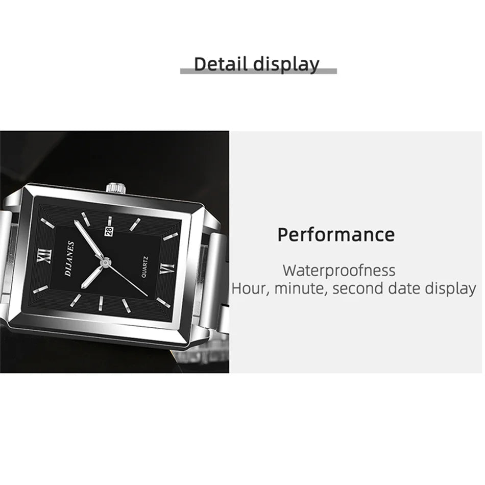 Fashion Watches for Men Luxury Rectangle Stainless Steel Men's Quartz Wristwatch Business Man Watch Clock Gift relogio masculino